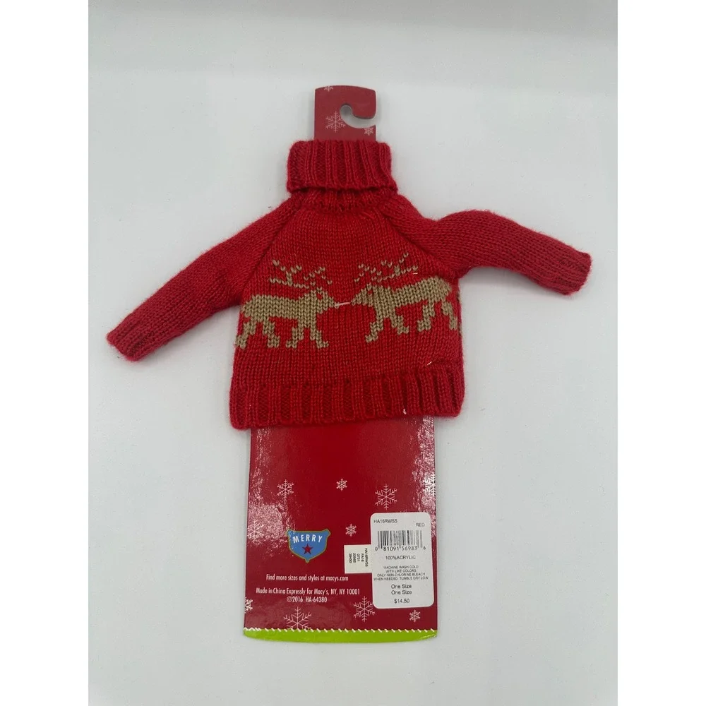 Holiday Arcade Wine Bottle Sweater Cover OS Red‎ NEW Reindeer Christmas Decor